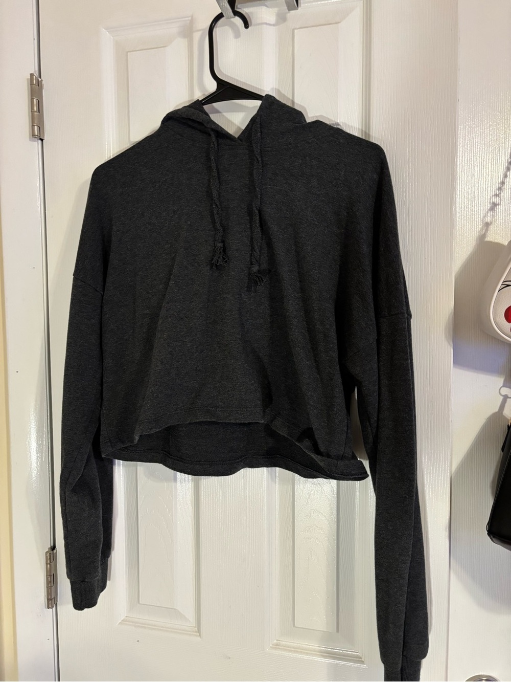 Ambiance Charcoal Gray Cropped Hoodie Pullover Drawstring Sweatshirt Size Medium